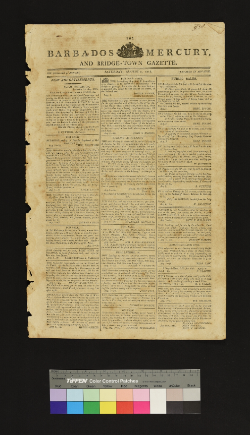 A pristine issue of the *Barbados Mercury Gazette* August 1815