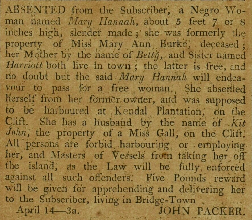 Runaway-slave ad, 14 April 1807.