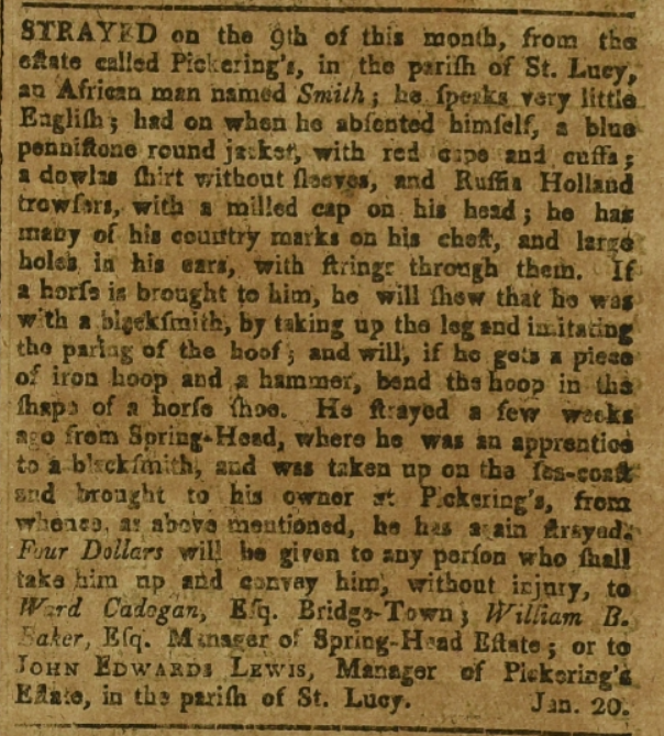 Runaway-slave ad, 27 January 1807.