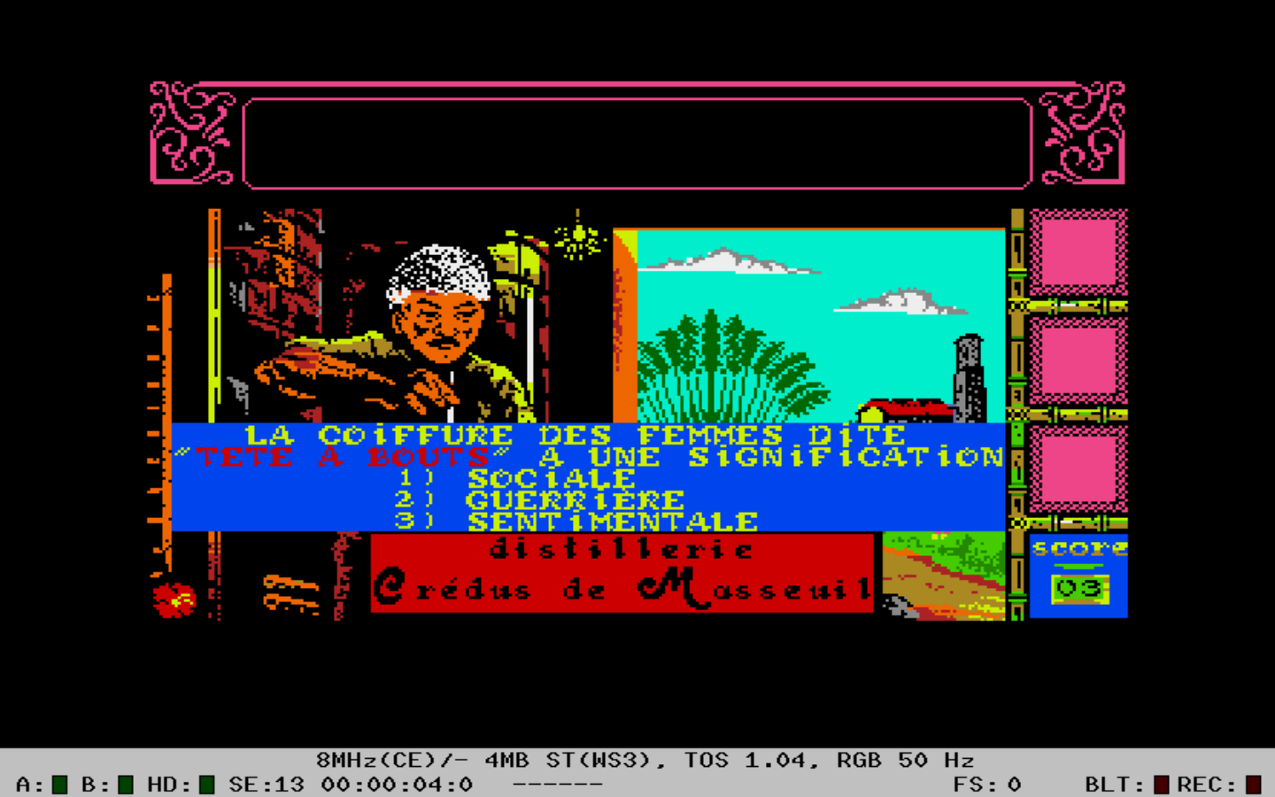 Fig. 11. Screen capture from *Méwilo*, Atari, French version.