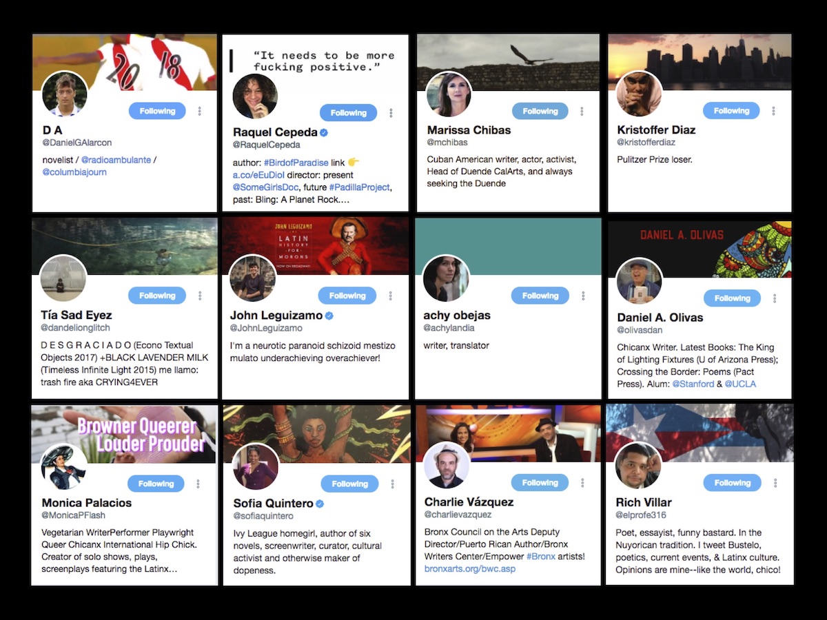 Figure 5. Twitter profiles of twelve Latinx writers.