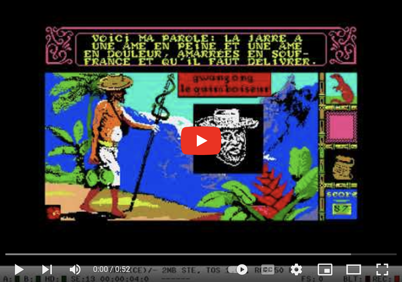Clip 5. Gameplay from late in *Méwilo*, French version, Atari
system, played on Hatari.