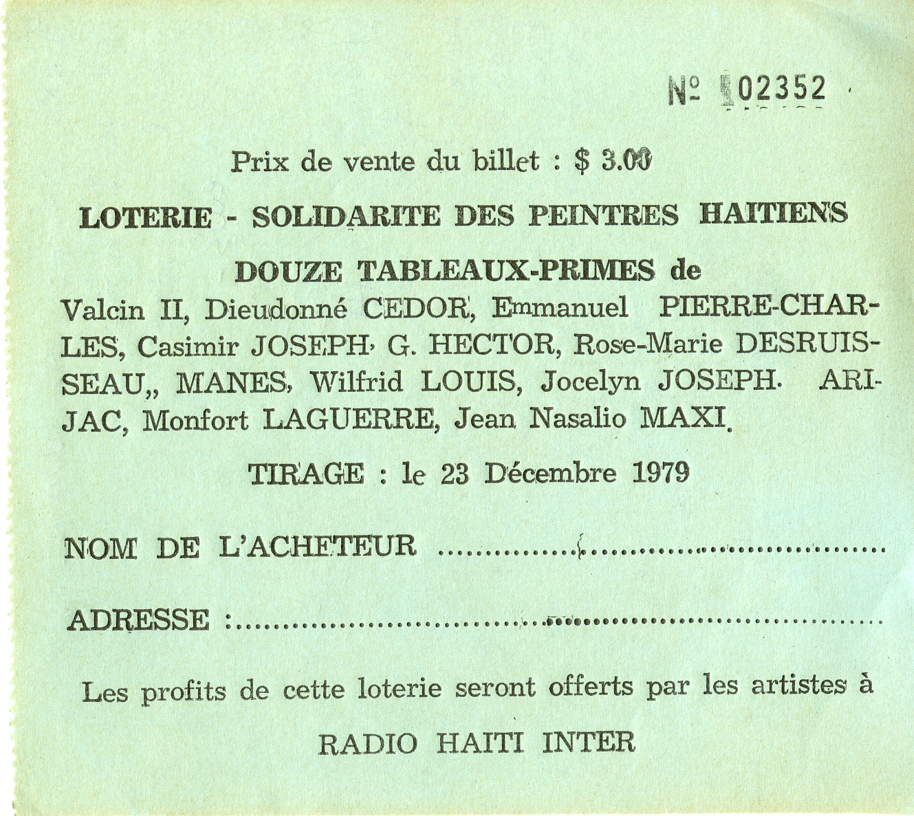 Raffle Ticket, December 1979