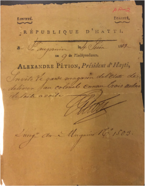 Proclamation from 4 June 1812 signed by Alexandre
Pétion.