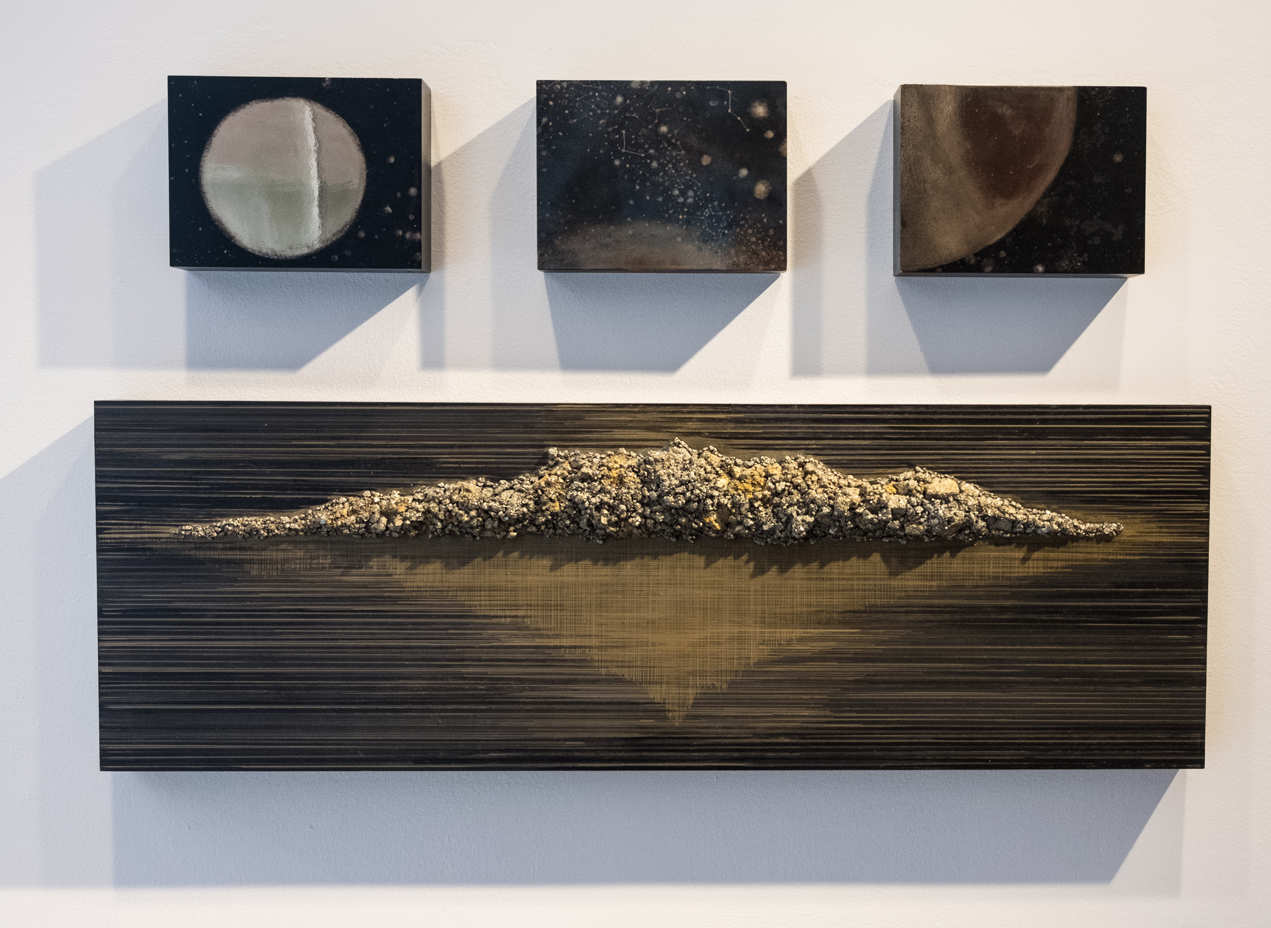 Teresita Fernández, *Aponte*, 2017; pyrite, oil, and graphite on wood panel, 21.5 x 36 x 2 in. overall (courtesy of the artist and Lehmann Maupin, New York; photograph by Yolanda Navas).