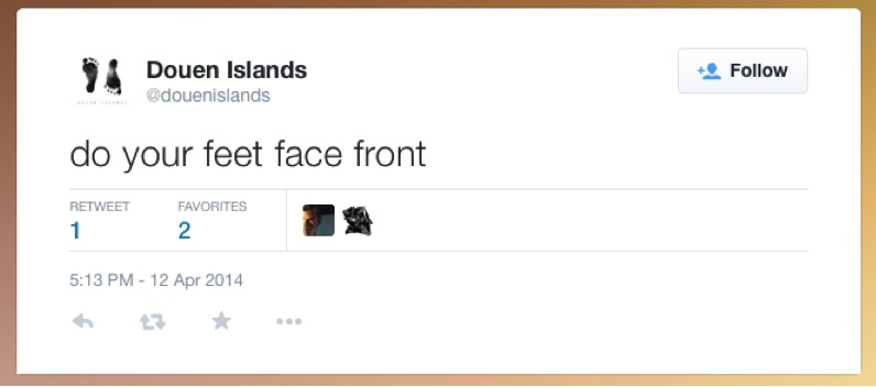 Screencapture of @douenislands Twitter feed.