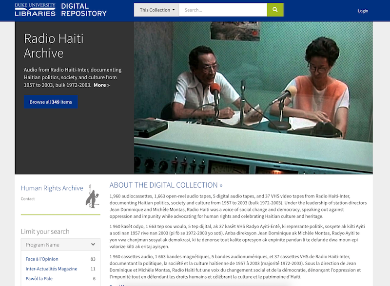 Radio Haiti Archive Home Page, Duke Digital Repository