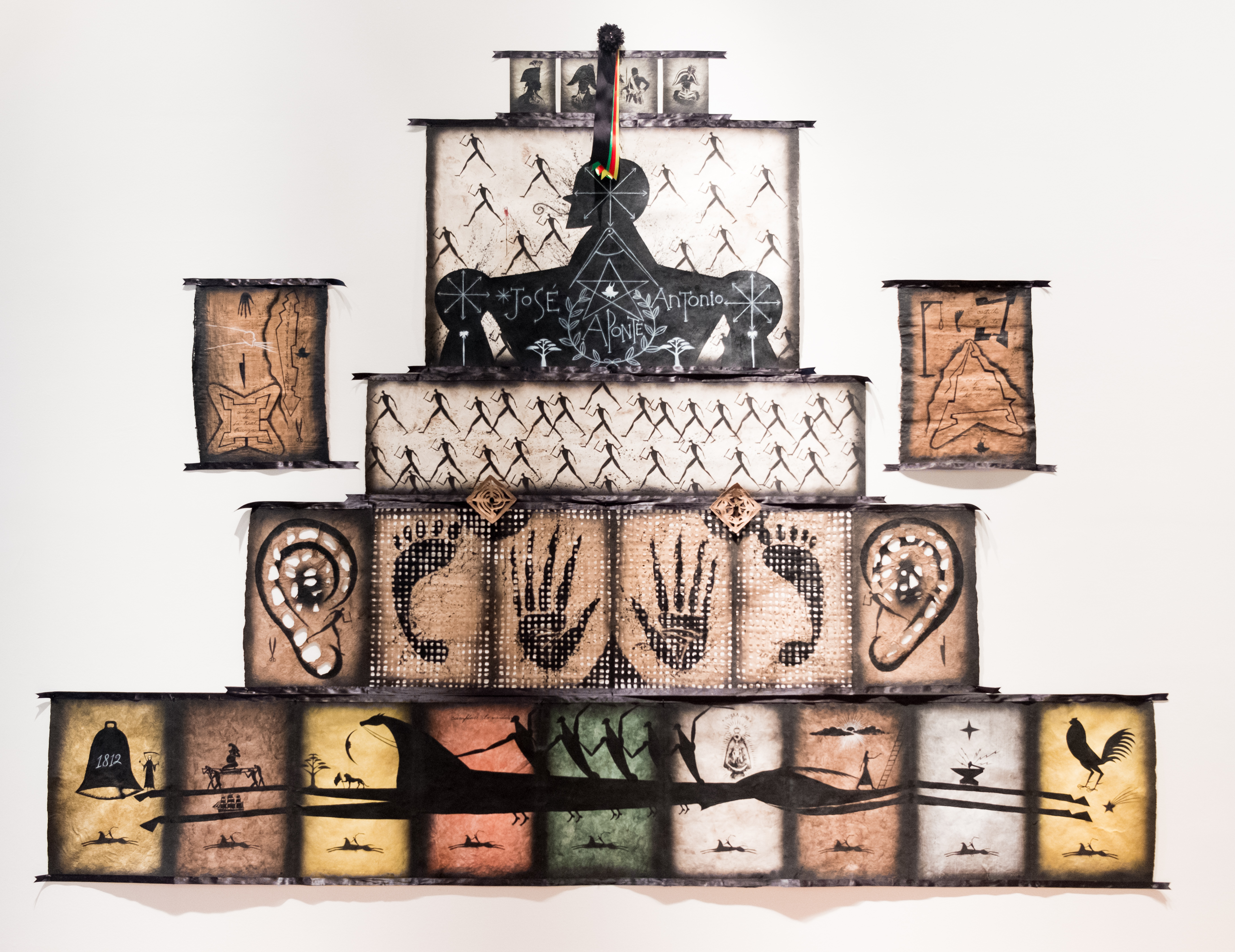 José Bedia, *Júbilo de Aponte*, 2017; mixed media on mixed papers, 106 x 143 in. (courtesy of the artist).