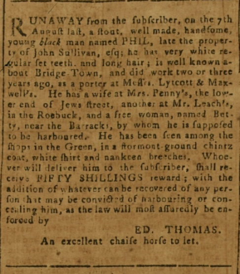 Figure 11. Runaway-slave ad, 4 October 1788.