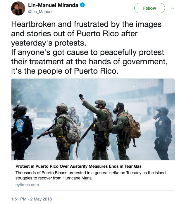 Figure 22: Miranda on austerity protests in Puerto Rico.