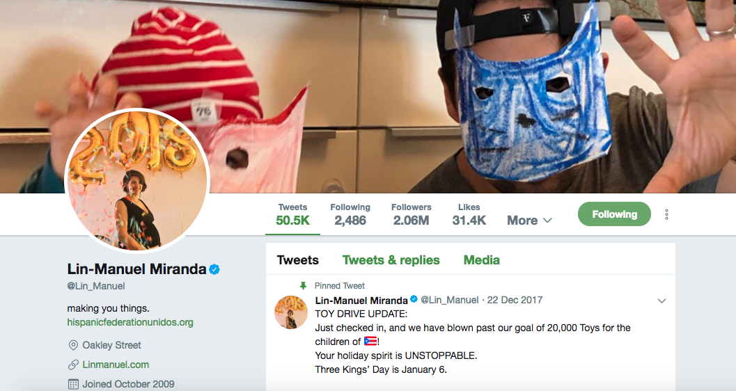 Figure 24. Screenshot of Miranda\'s bio profile, January 2018.