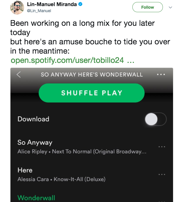 Figure 33. A Miranda Spotify mixtape announcement.
