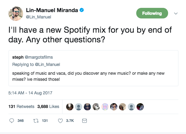 Figure 34. Miranda\'s \'Any other questions?\' response to a playlist request.