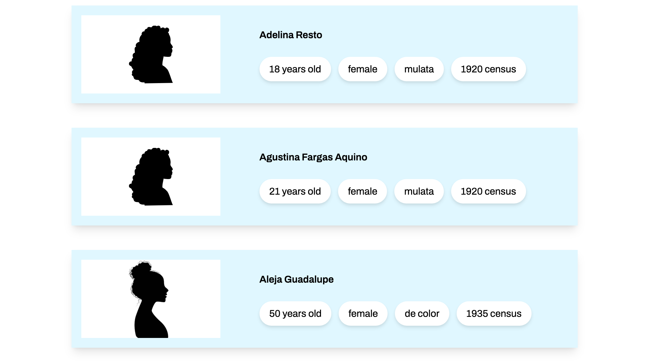 Screen capture from The Criadas Project database.