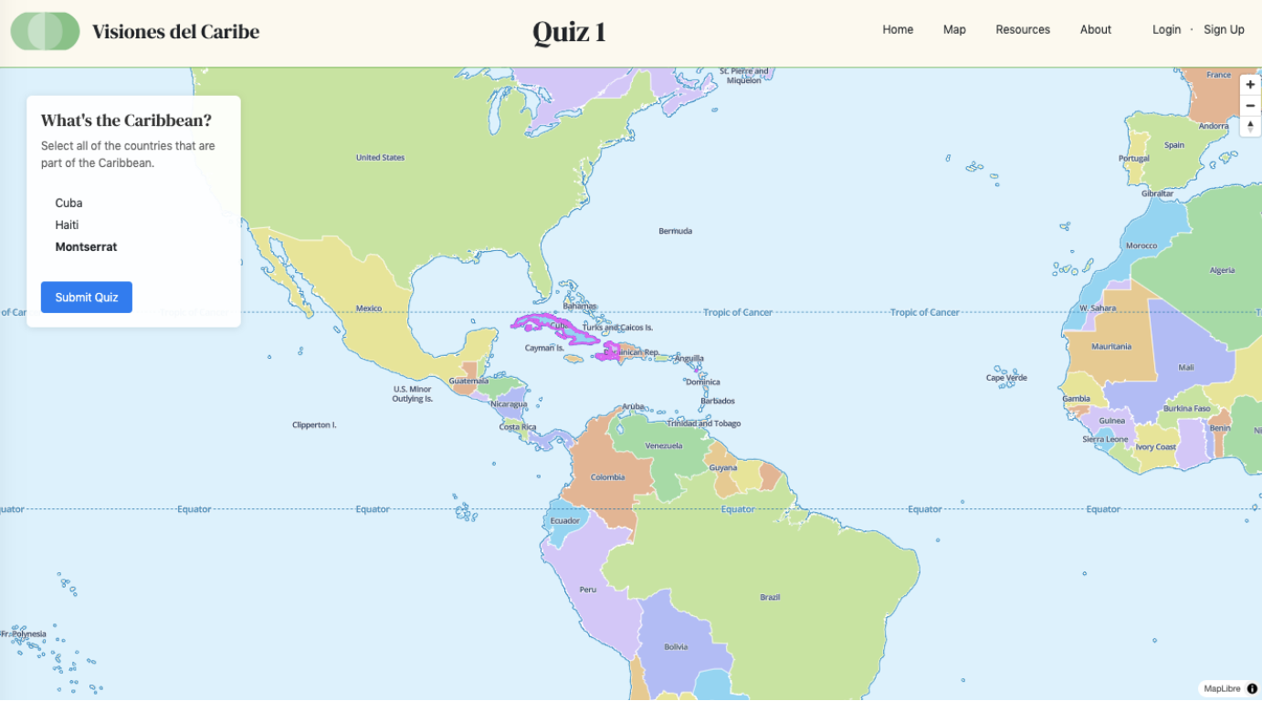 Caribbean Quiz Map wireframe