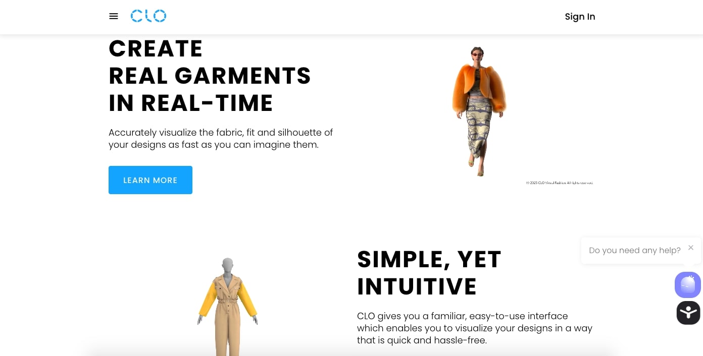 Screenshot of the CLO 3D homepage